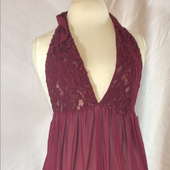 Lace Maroon Halter Nighty - Picture 2 of 4
